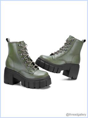 FITORY Women's Combat Ankle Booties Lace Up Chunky Platform Heeled Boots